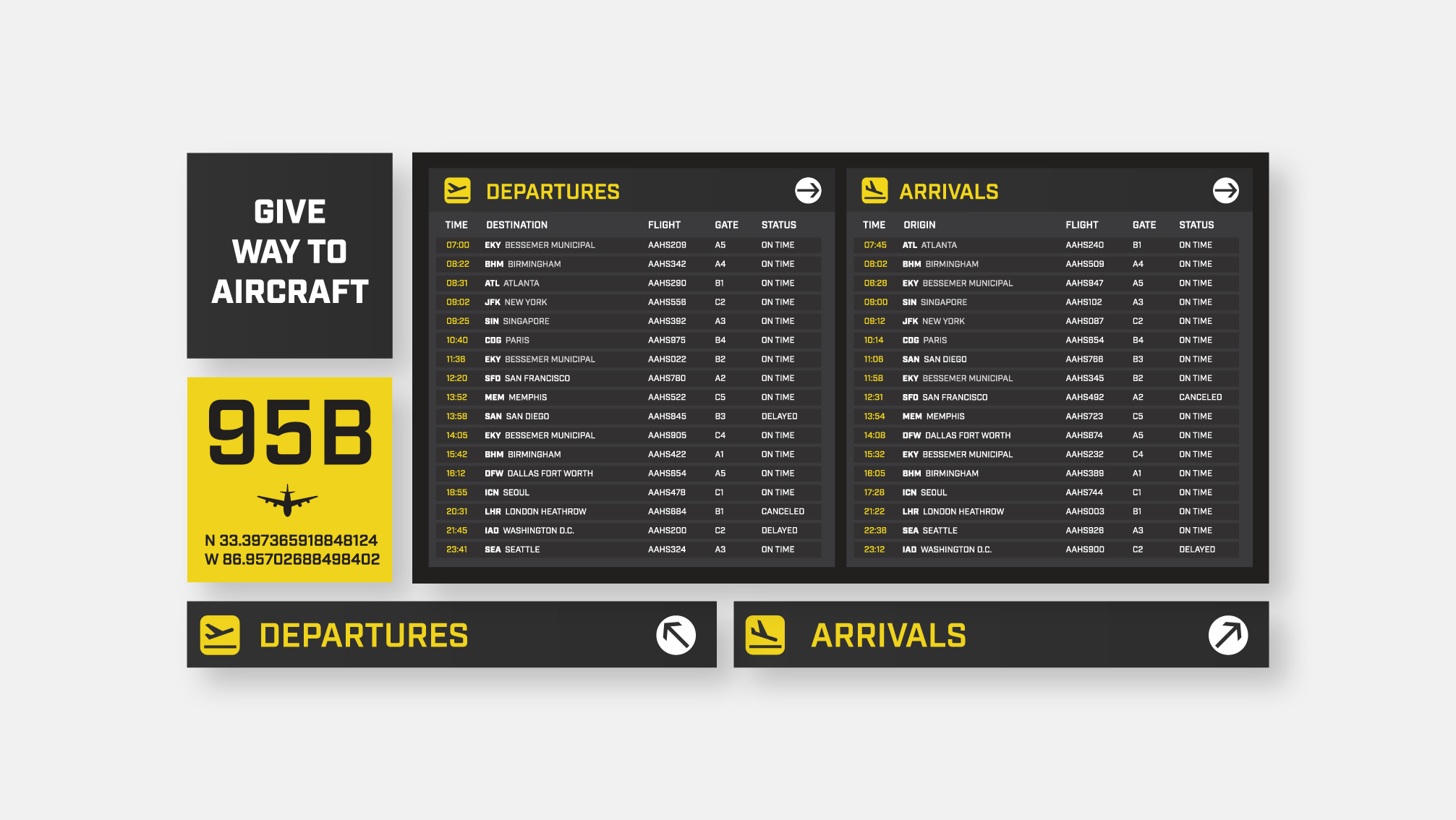 Alabama Aerospace Aviation HS departures arrivals infographic.