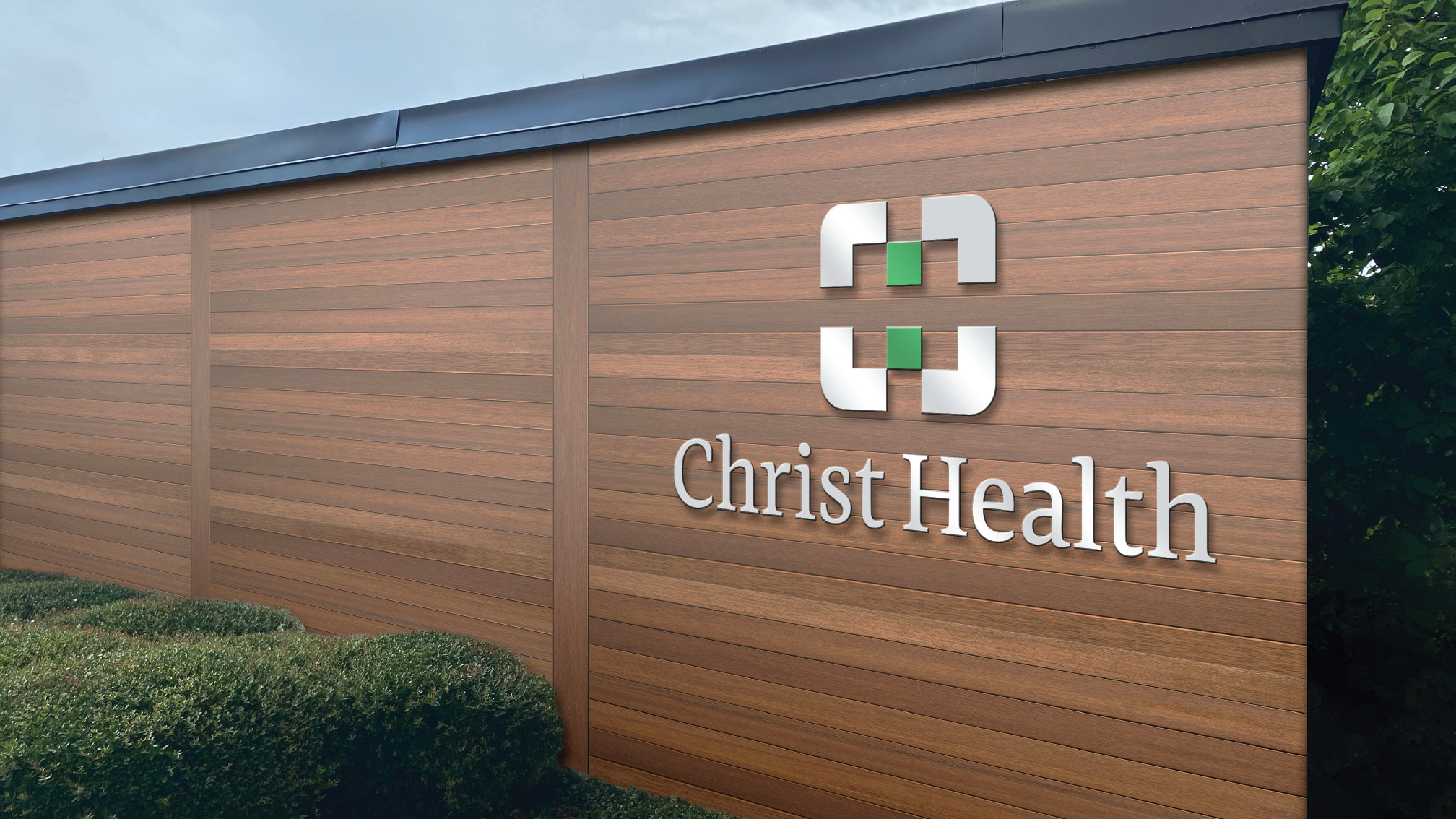 Christ Health building sign with logo.
