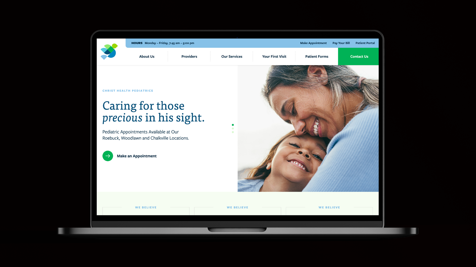 Christ Health Pediatrics homepage.