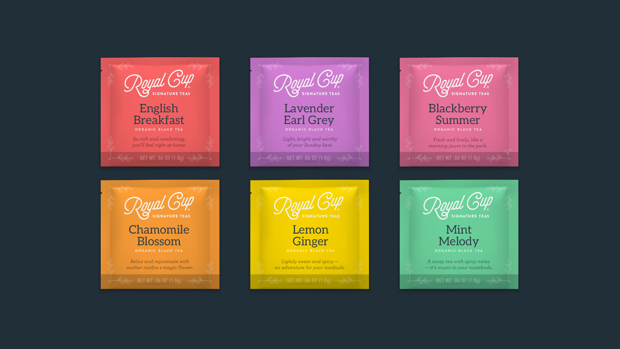 Royal Cup Signature tea packets.